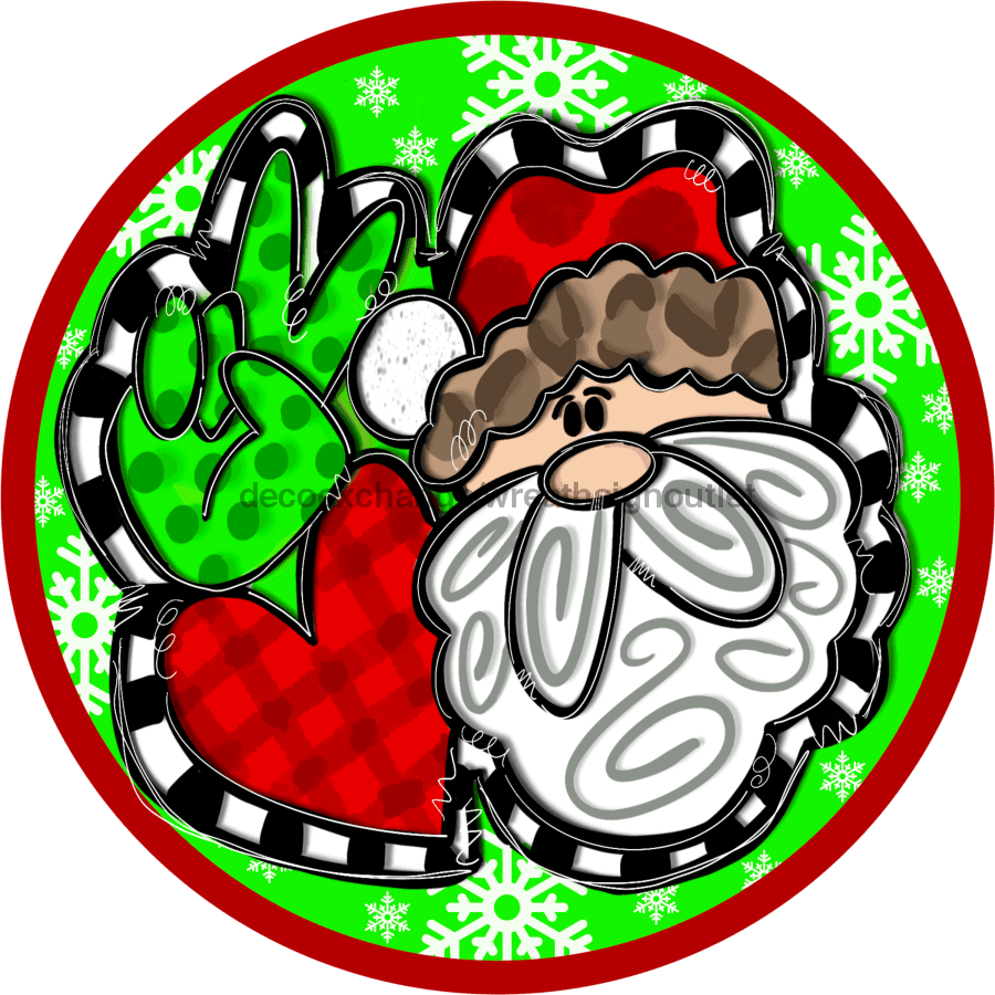 Wreath Sign, Christmas Sign, Peace Love Santa, 10" Round, Metal Sign, TH-011, Sign For Wreath, DecoExchange - DecoExchange