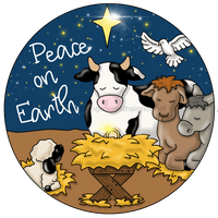 Thumbnail for Christmas Sign Peace On Earth Nativity Religious Wood Sign Pcd-053-Dh 18 Door Hanger Wood Round