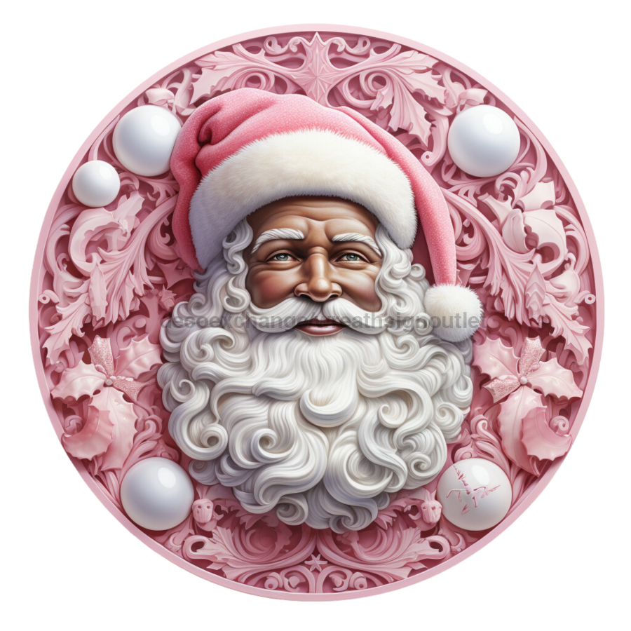Christmas Pink Santa 10" Metal Wreath Sign - DECOE-4658