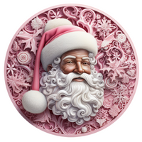 Thumbnail for Christmas Pink Santa 10" Metal Wreath Sign - DECOE-4659