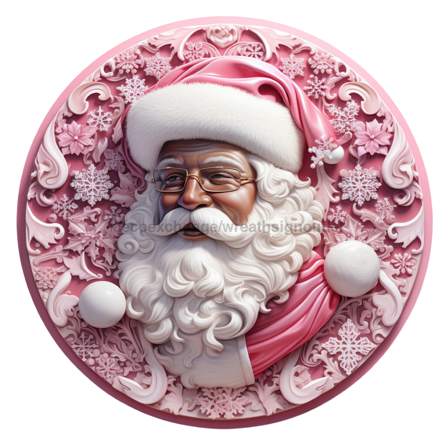 Christmas Pink Santa 10" Metal Wreath Sign - DECOE-4661