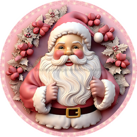 Thumbnail for Christmas Pink Santa 10" Metal Wreath Sign - DECOE-4670