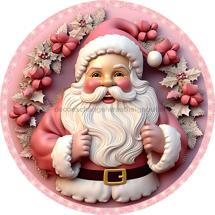 Christmas Pink Santa 10" Metal Wreath Sign - DECOE-4670