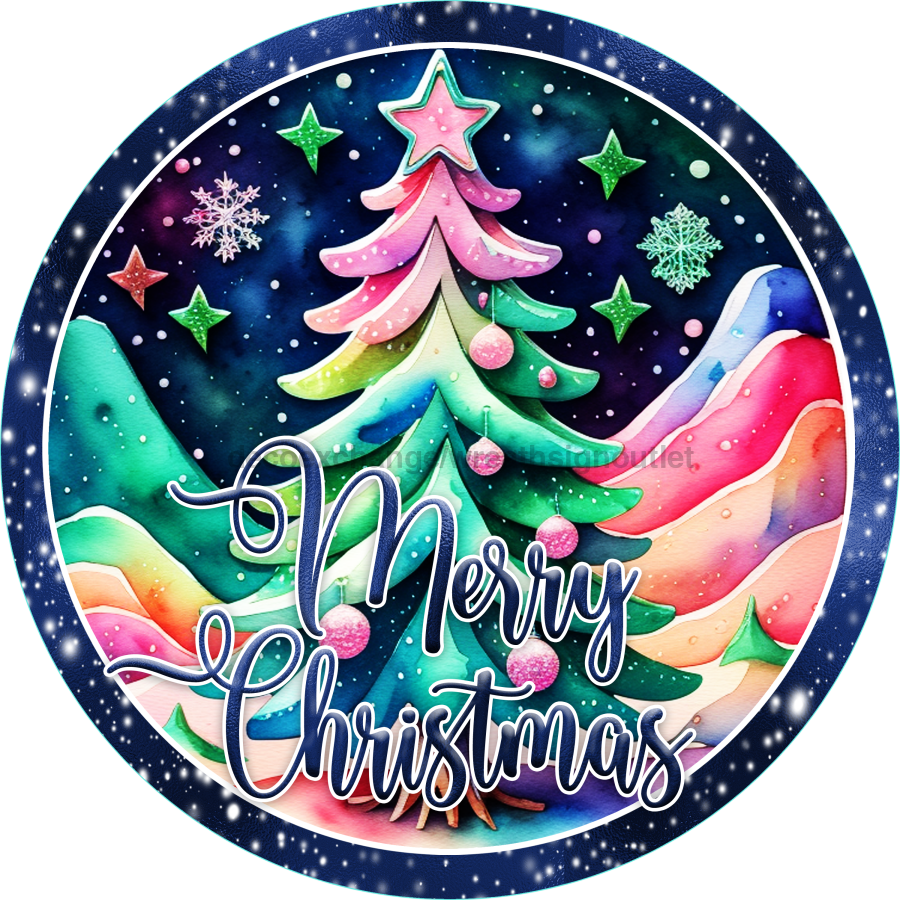 Christmas Pink Whimsical 10" Metal Wreath Sign - DECOE-4681