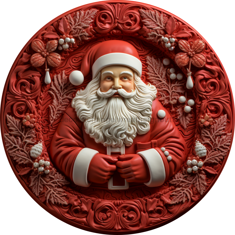 Christmas Sign Red Santa 3D Dco-00611 For Wreath 12 Round Metal Metal