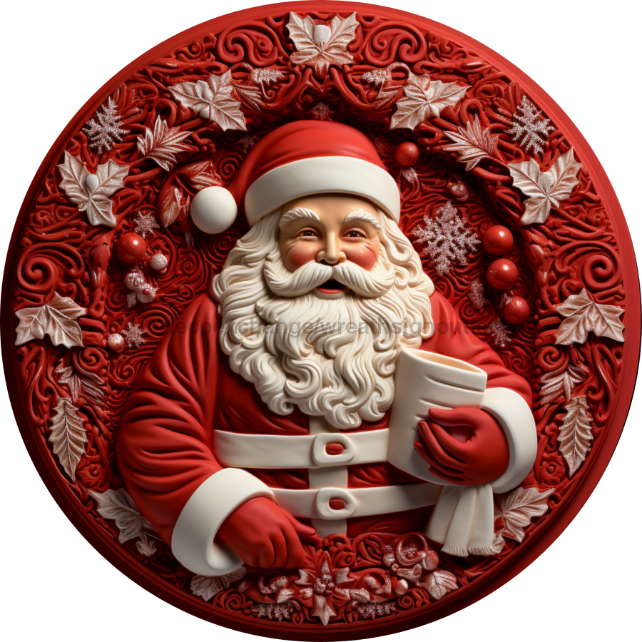 Christmas Sign Red Santa 3D Dco-00612 For Wreath 12 Round Metal Metal
