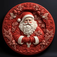 Thumbnail for Christmas Sign Red Santa Pink Dco-00610 For Wreath 10 Round Wood