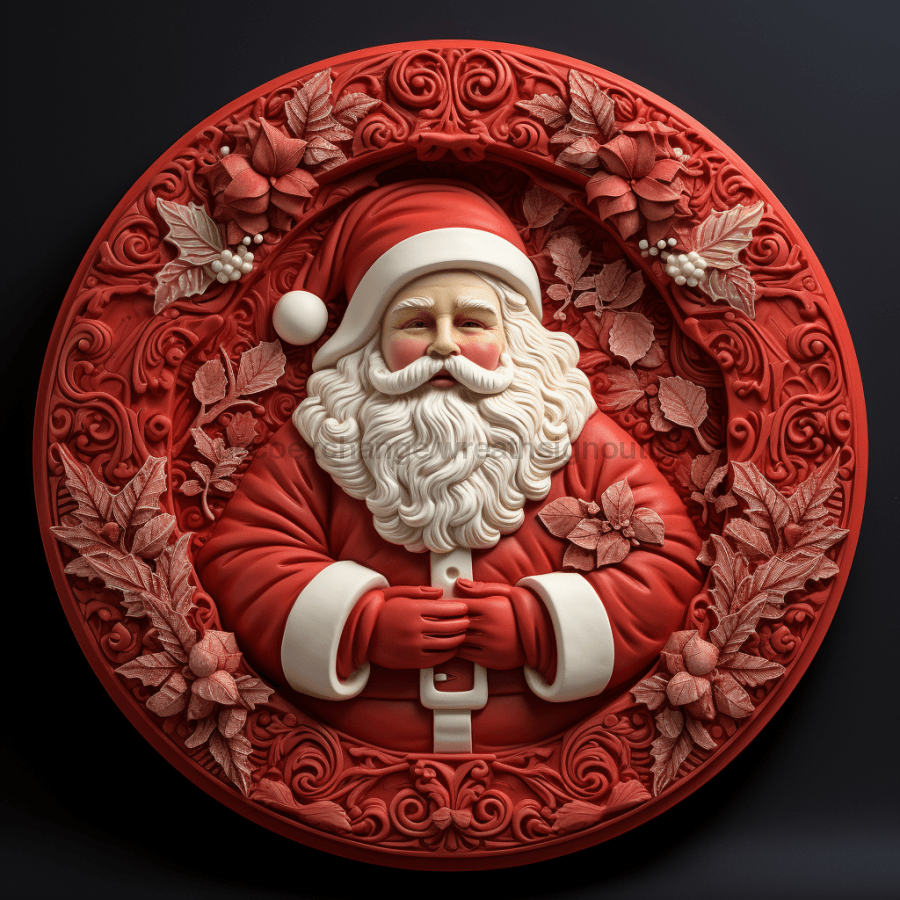 Christmas Sign Red Santa Pink Dco-00610 For Wreath 10 Round Wood