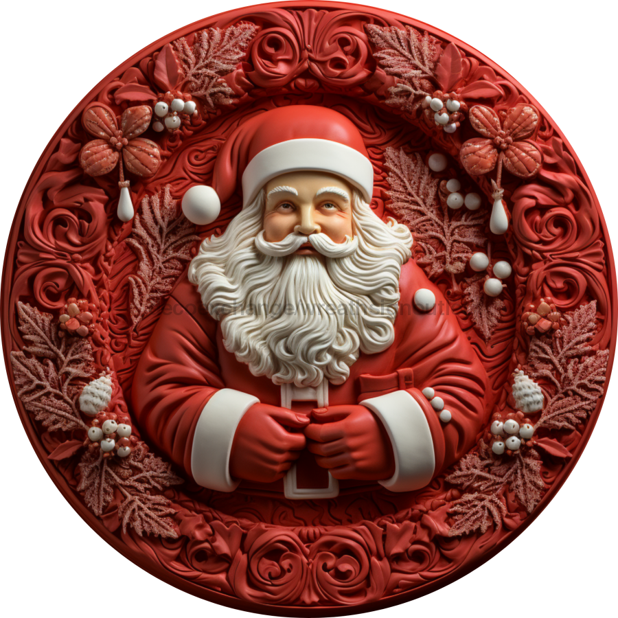 Christmas Sign Red Santa Pink Dco-00611 For Wreath 10 Round Wood