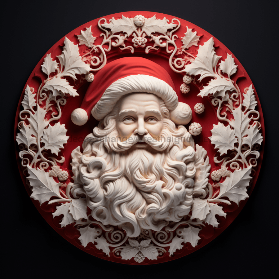 Christmas Sign Red Santa Pink Dco-00614 For Wreath 10 Round Wood