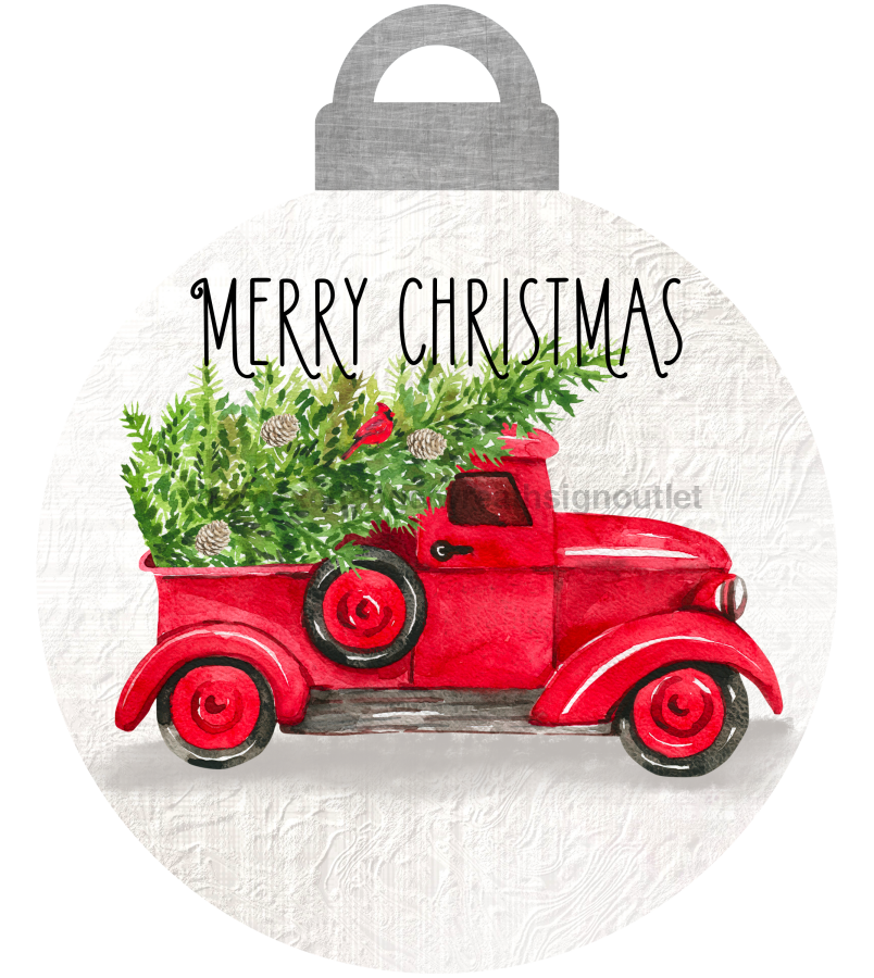 Christmas Red Truck Ornament 22" Wood Door Hanger - DECOE-W-634-DH