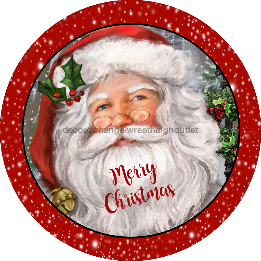 Wreath Sign, Christmas Sign, Santa, 10" Round, Metal Sign, DECOE-121, DecoExchange, Sign For Wreath - DecoExchange