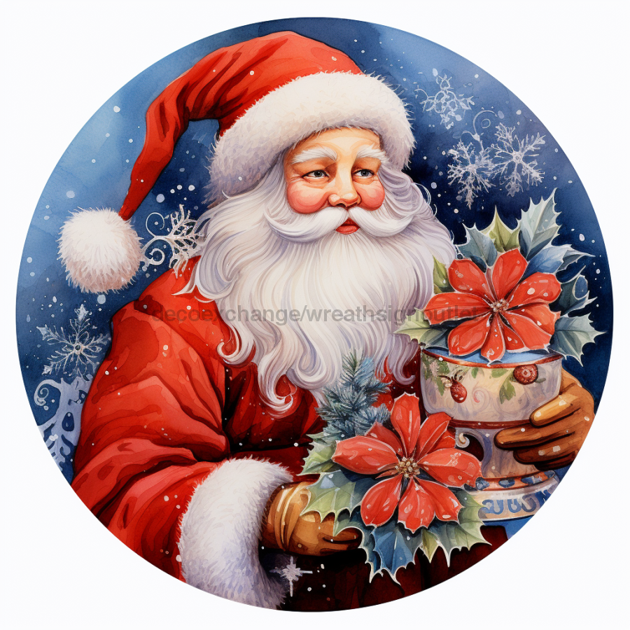 Christmas Sign, Santa Sign, DCO-00450, Sign For Wreath, 10" Round Metal Sign - DecoExchange®