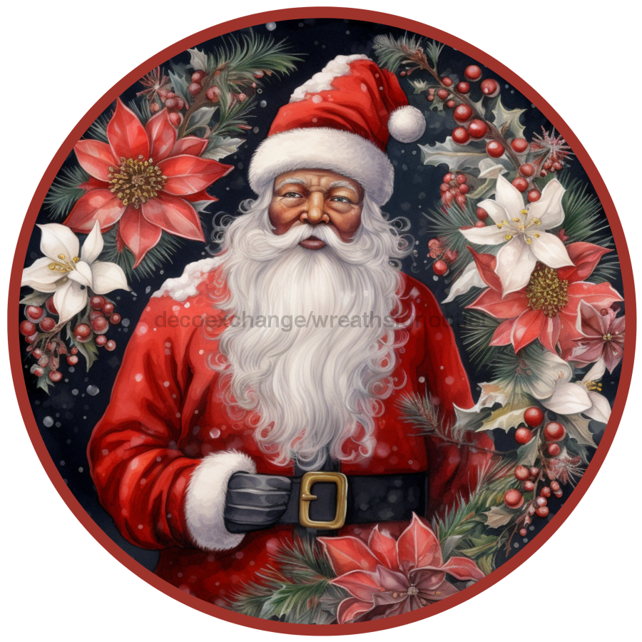 Christmas Sign, Santa Sign, DCO-00536, Sign For Wreath, 10" Round Metal Sign - DecoExchange®