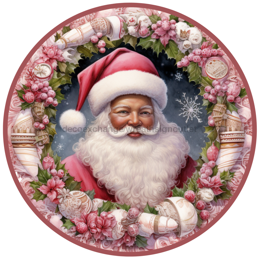 Christmas Sign, Santa Sign, DCO-00539, Sign For Wreath, 10" Round Metal Sign - DecoExchange®
