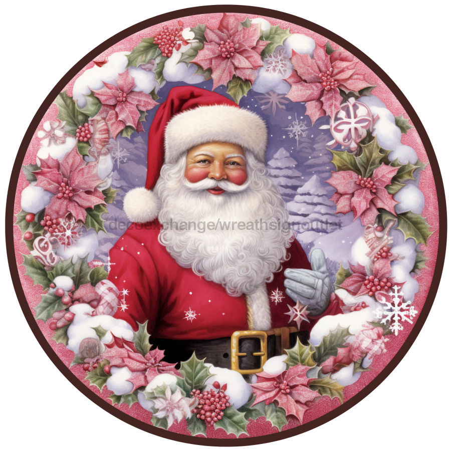 Christmas Sign, Santa Sign, DCO-00544, Sign For Wreath, 10" Round Metal Sign - DecoExchange®