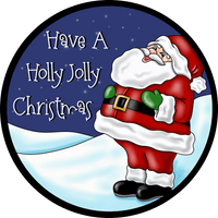 Thumbnail for Christmas Sign Santa Holly Jolly Wood Sign Pcd-061 18 Door Hanger Wood Round