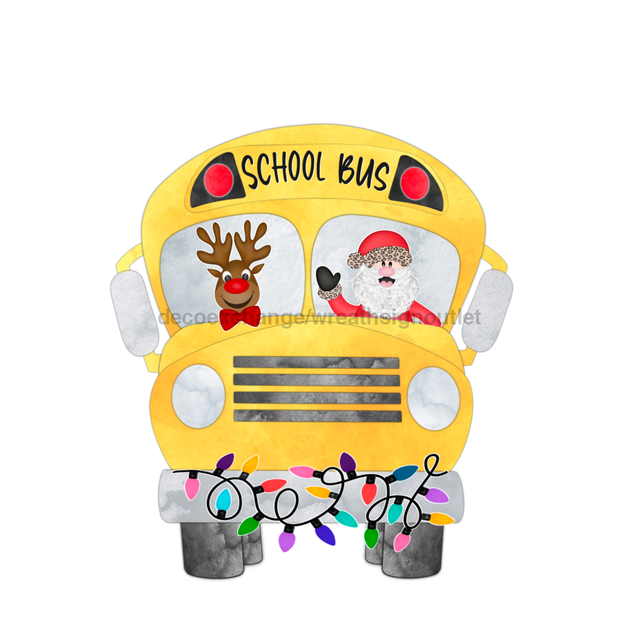 Christmas School Bus 22" Wood Door Hanger - DECOE-W-244-DH