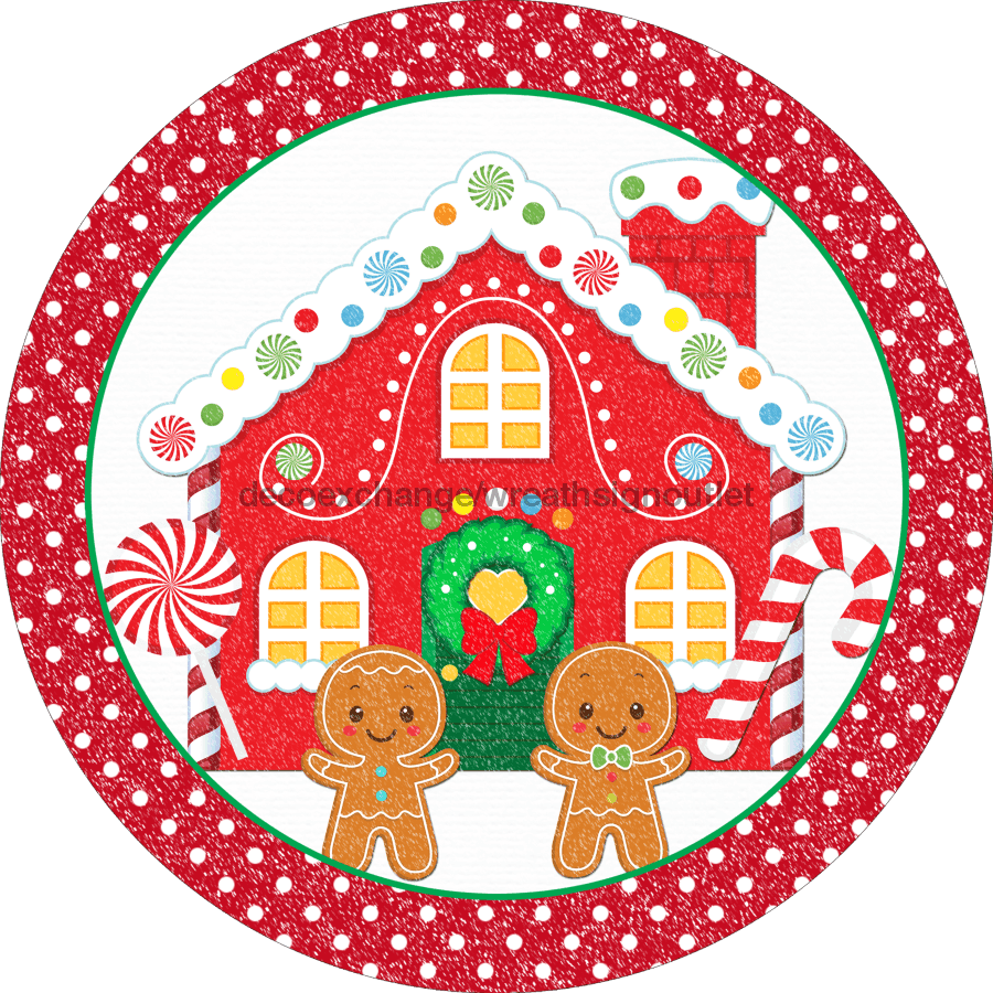 Wreath Sign, Christmas Sign, Snow Gingerbread, 10" Round, Metal Sign, DECOE-117, DecoExchange, Sign For Wreath - DecoExchange