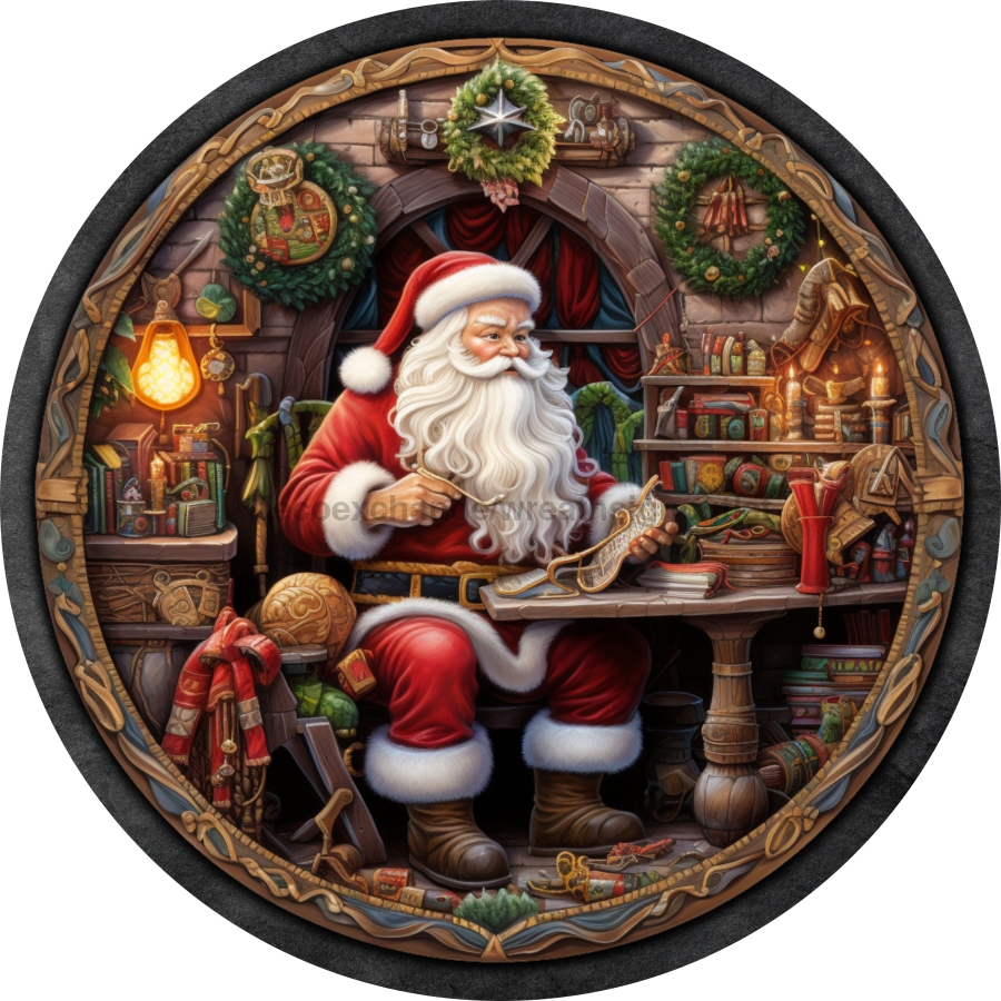 Christmas Traditional Santa 10" Metal Wreath Sign - DECOE-4633