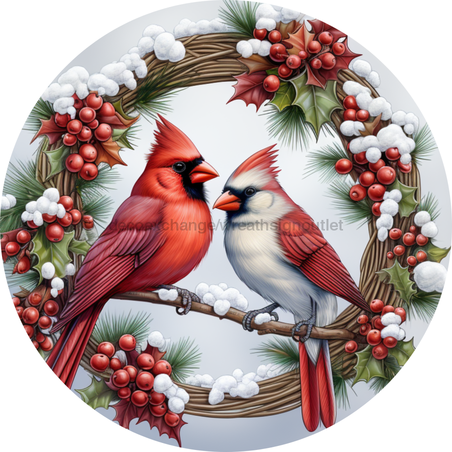 Christmas Sign Winter Cardinal Dco-00609 For Wreath 10 Round Metal