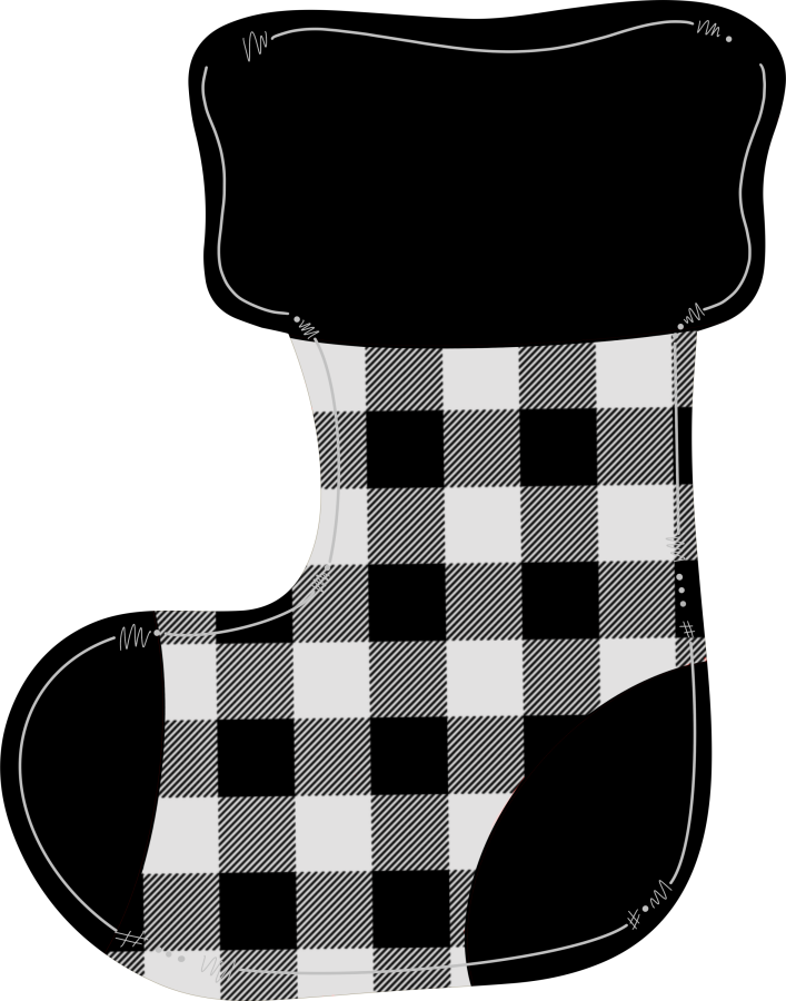 Christmas Stocking Black and White 22" Wood Door Hanger - DECOE-W-199-DH
