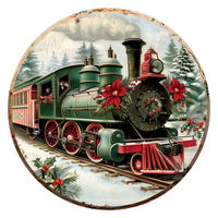 Thumbnail for Christmas Train 10" Wood Wreath Sign - DCO-102691-D
