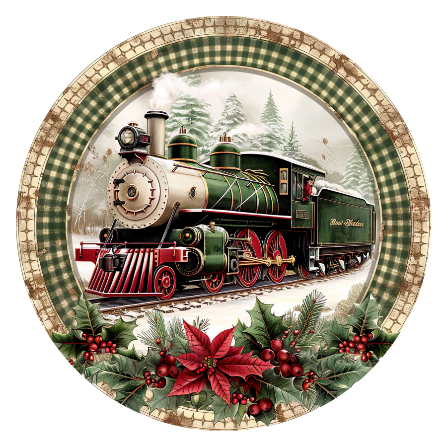 Christmas Train 10" Metal Wreath Sign - DCO-102692