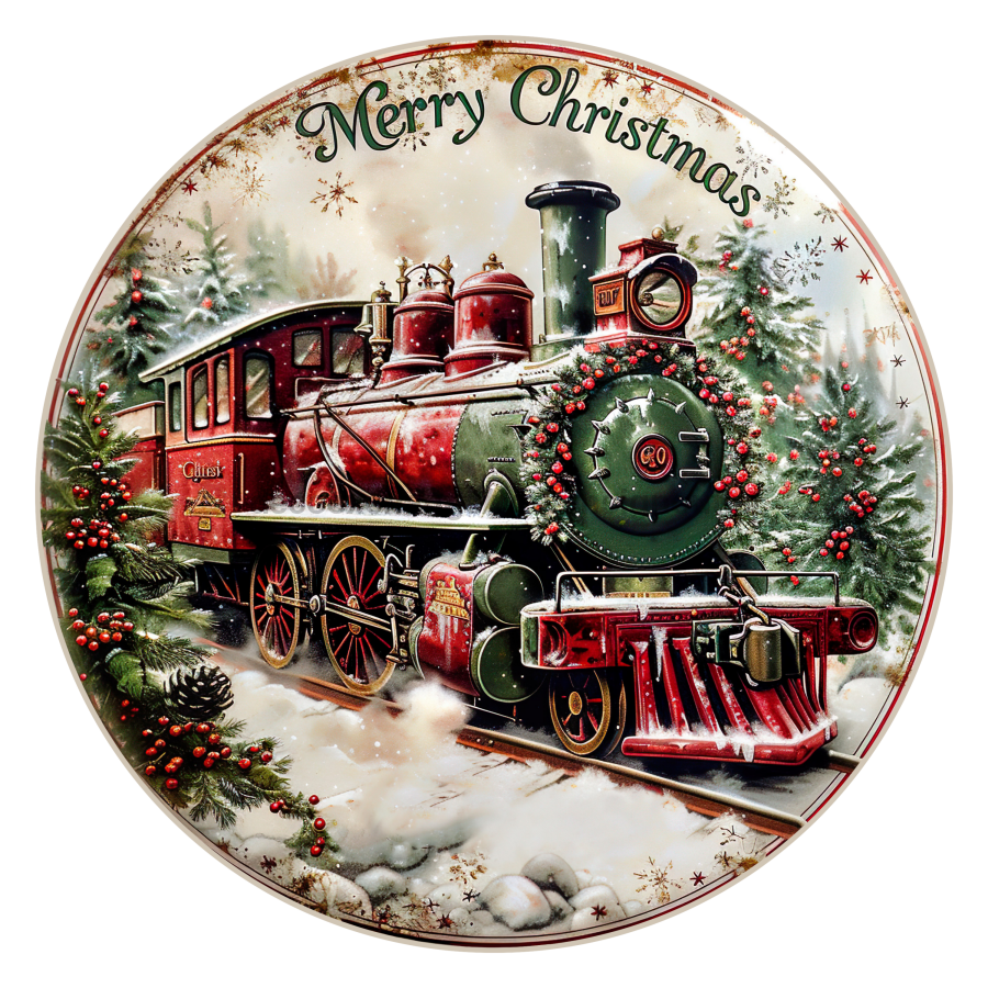 Christmas Train 10" Metal Wreath Sign - DCO-102693