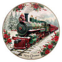 Thumbnail for Christmas Train 10" Wood Wreath Sign - DCO-102694-D