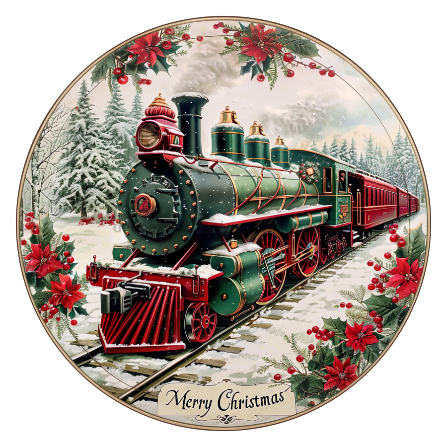 Christmas Train 10" Metal Wreath Sign - DCO-102694
