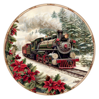 Thumbnail for Christmas Train 10" Metal Wreath Sign - DCO-102697