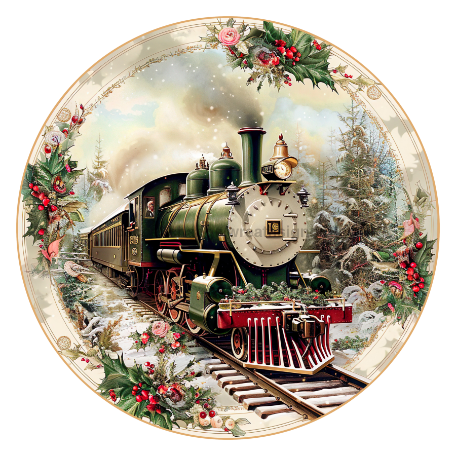 Christmas Train 10" Wood Wreath Sign - DCO-102699-D