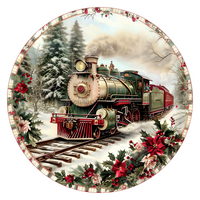Thumbnail for Christmas Train 10" Wood Wreath Sign - DCO-102700-D