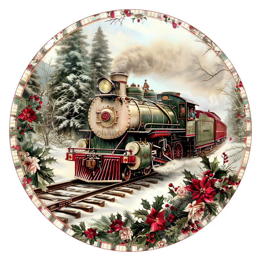 Christmas Train 10" Metal Wreath Sign - DCO-102700