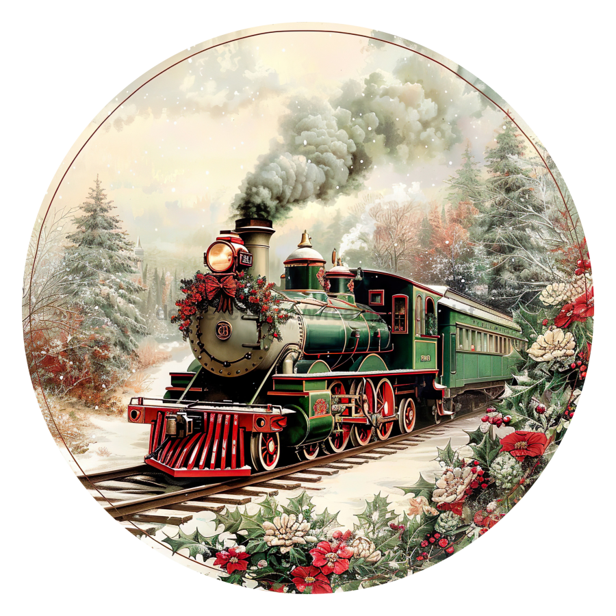 Christmas Train 10" Metal Wreath Sign - DCO-102702