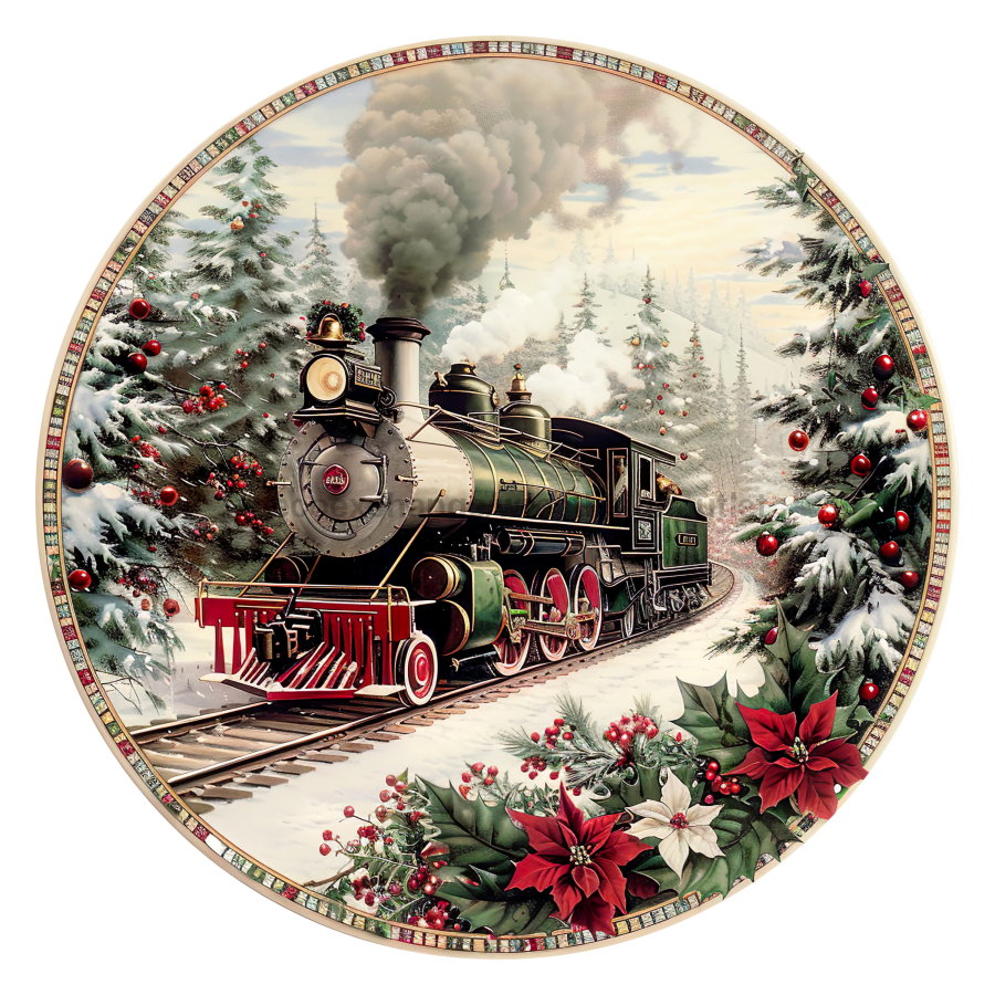 Christmas Train 10" Metal Wreath Sign - DCO-102704