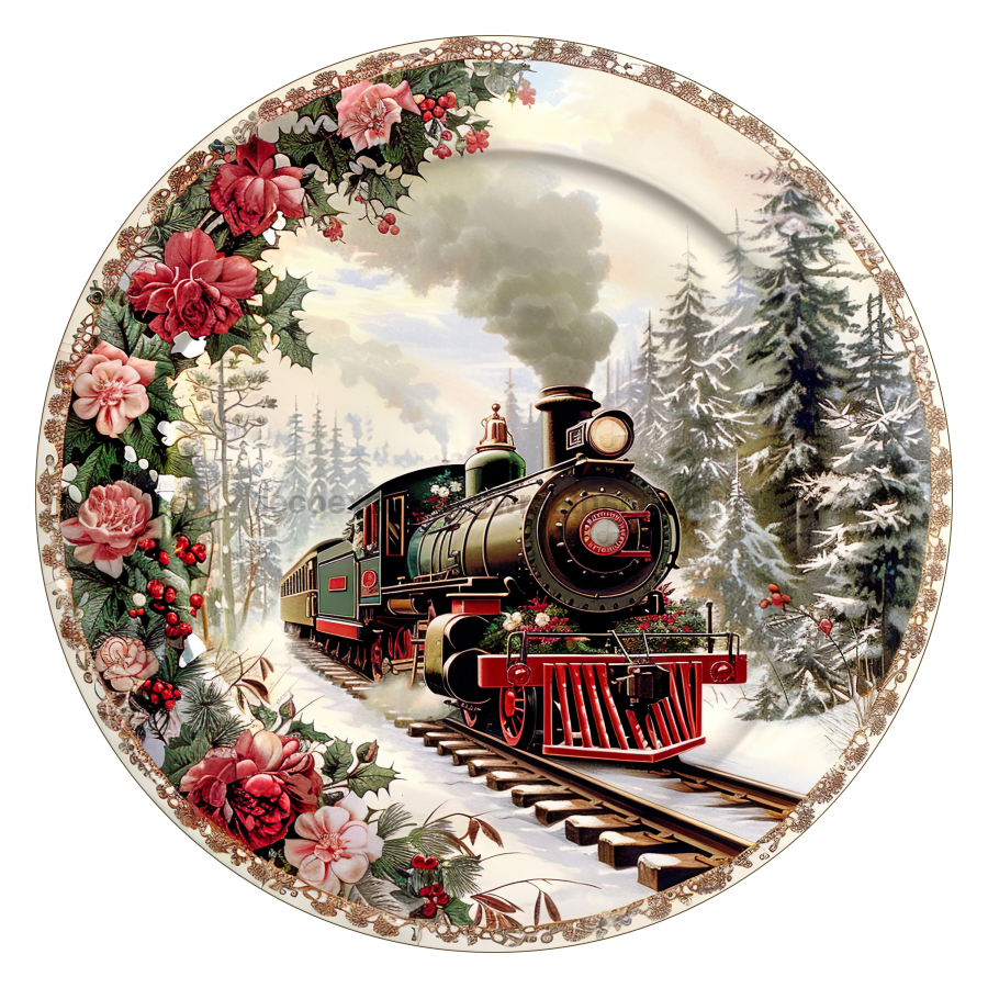 Christmas Train 10" Metal Wreath Sign - DCO-102705