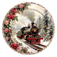 Thumbnail for Christmas Train 10" Metal Wreath Sign - DCO-102705