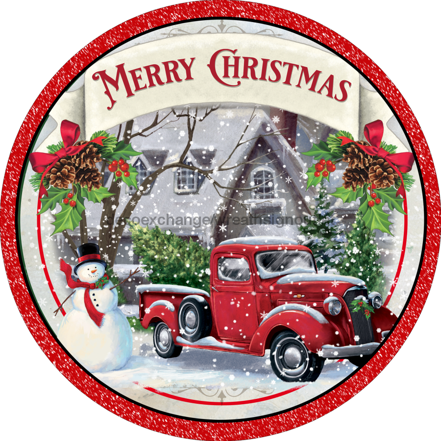 Wreath Sign, Christmas Truck Sign, 10" Round, Metal Sign, DECOE-109, DecoExchange, Sign For Wreath - DecoExchange