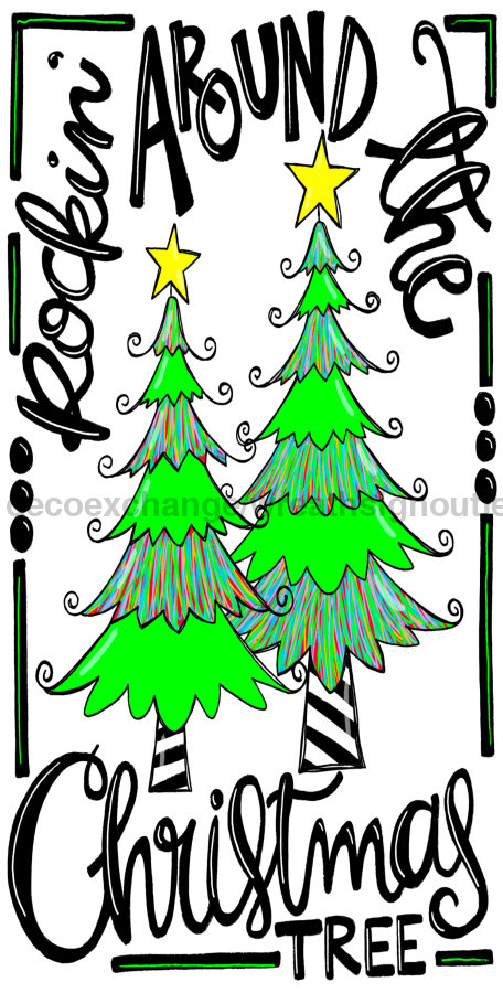 Christmas Wreath Rockin Tree 6x12" Metal Wreath Sign - DECOE-075