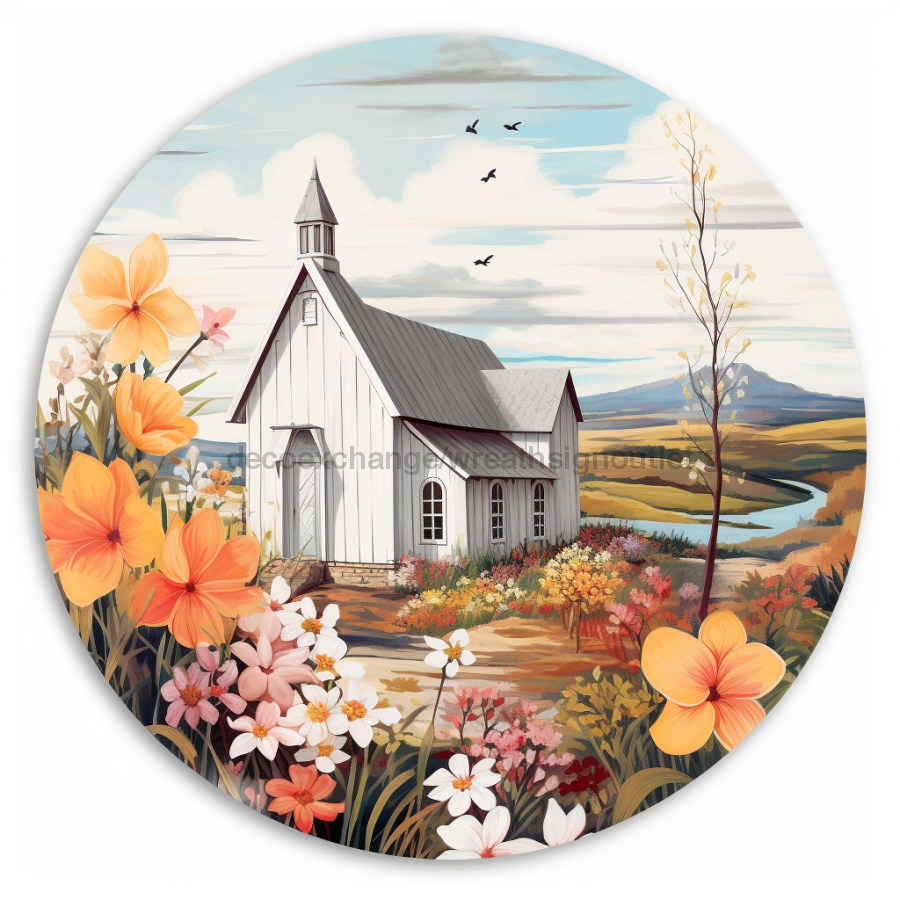 Church Sign Spring Dco-00865 For Wreath 10 Round Metal