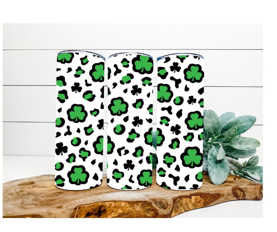 Clover/Leopard Tumbler, Shamrock Tumbler 20 oz Skinny Tumbler - DECOETUMBLER-276