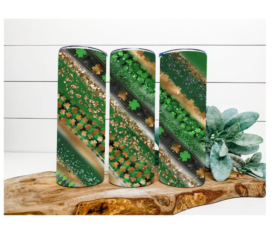 Clover Tumbler, Green and Glitter Tumbler 20 oz Skinny Tumbler - DECOETUMBLER-218