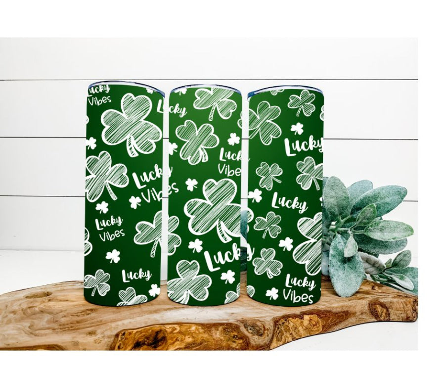 Clovers Tumbler, Lucky Vibes Tumbler 20 oz Skinny Tumbler - DECOETUMBLER-242