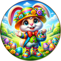 Thumbnail for Colorful Easter Bunny 10" Metal Wreath Sign - DECOE-5176