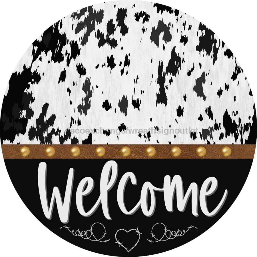 Cow Door Hanger Welcome Dco-01363-Dh 18’ Round Wood
