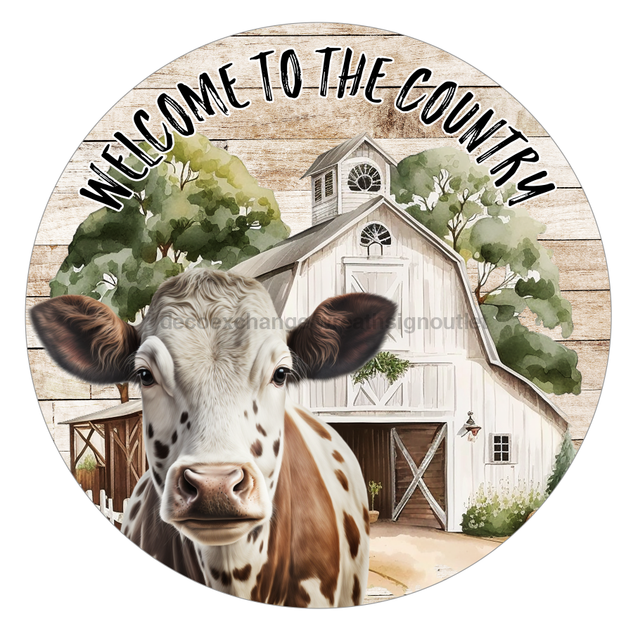 Cow Farmhouse 10" Metal Wreath Sign - DECOE-5226