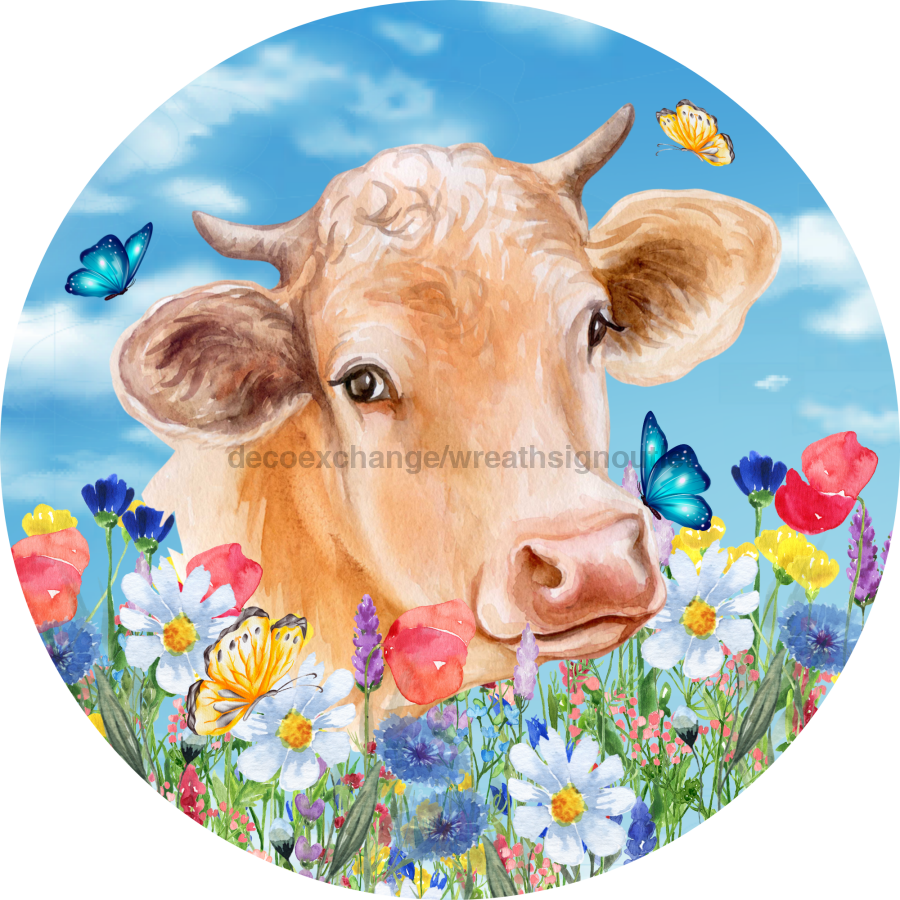 Cow Spring 10" Metal Wreath Sign - DECOE-5217