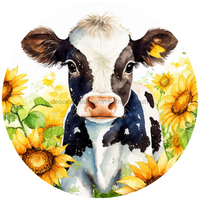 Thumbnail for Cow Sunflower 10" Metal Wreath Sign - DECOE-5190